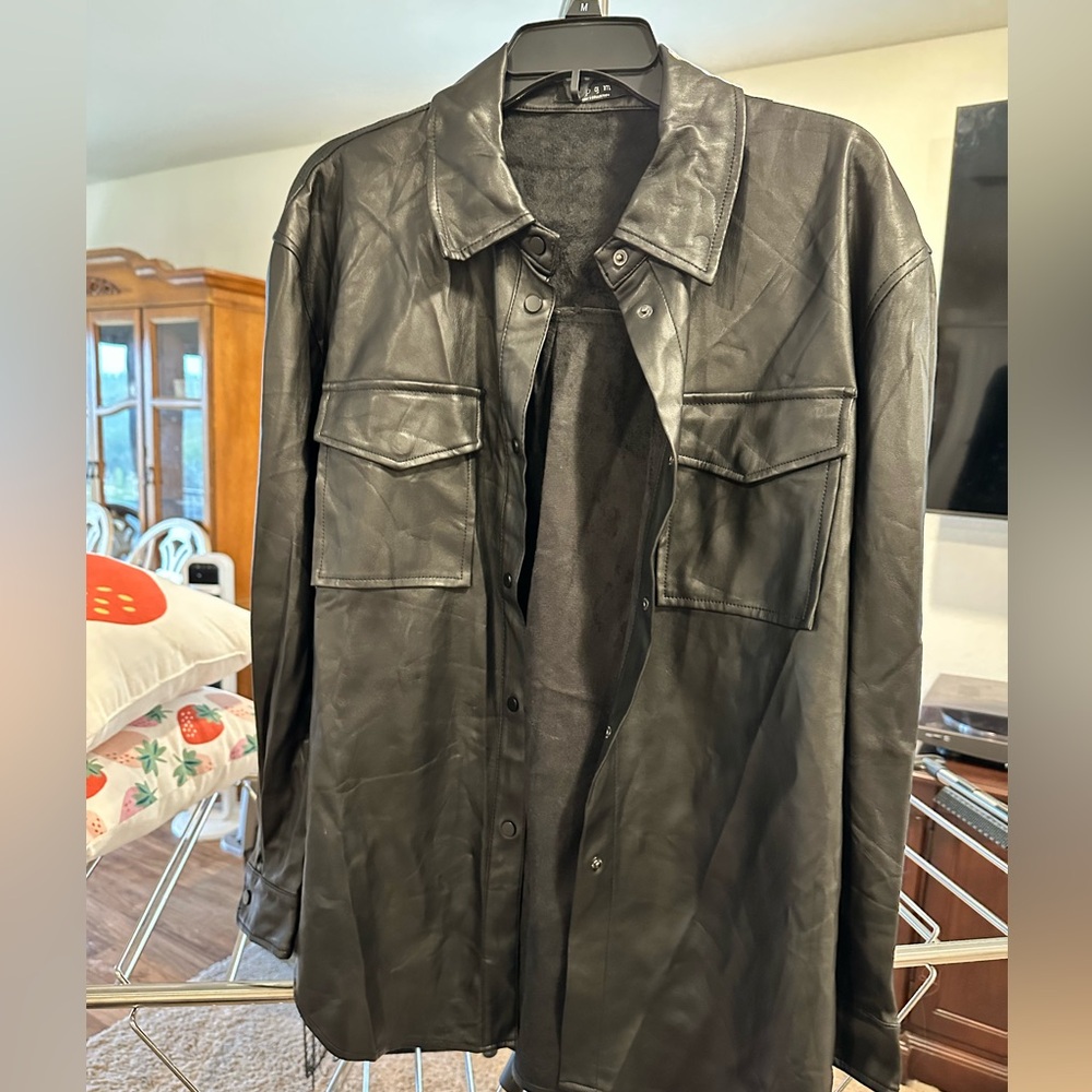 Black Faux Leather Shacket/ Jacket size medium